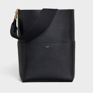 Celine Sangle Seau Calfskin Bag in Black with Gold Hardware in Large Size